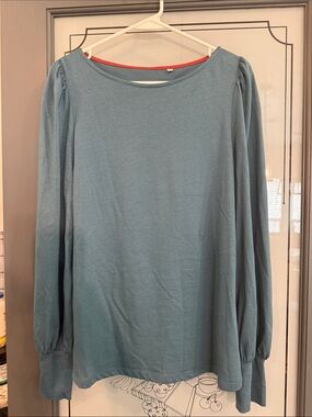 Boden Dusty Blue Long Sleeve Top with Puff Shoulders, 10